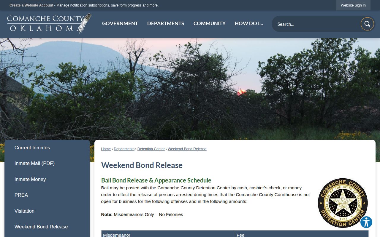 Comanche County weekend bond release schedule